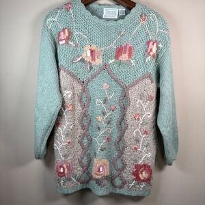 Shenanigans Hand Knitted VTG Floral Sweater Grandmacore/Cottagecore Large